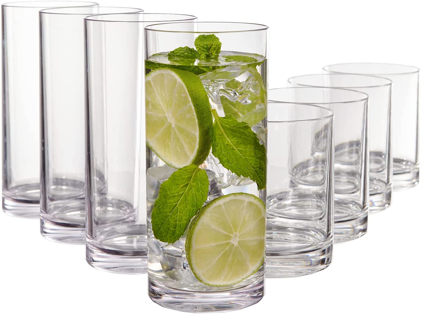 US Acrylic classic clear Plastic Reusable Drinking glasses (Set of 8) 12oz  Rocks & 16oz Water